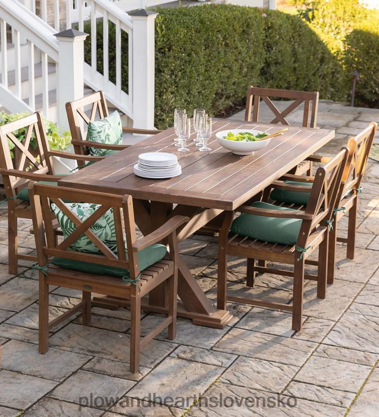 Plow & Hearth vonkajší jedálenský nábytok claremont, eukalyptový stôl a stoličky 6P208P1085 domáce potreby