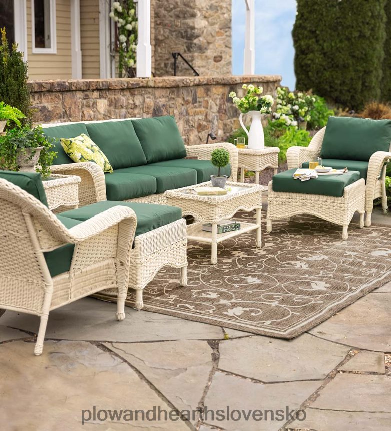 Plow & Hearth vyhliadkový kopec vonkajšie prútené hlboké sedenie otoman s vankúšom - naplavené drevo s lesným zeleným vankúšom 6P208P1112 domáce potreby