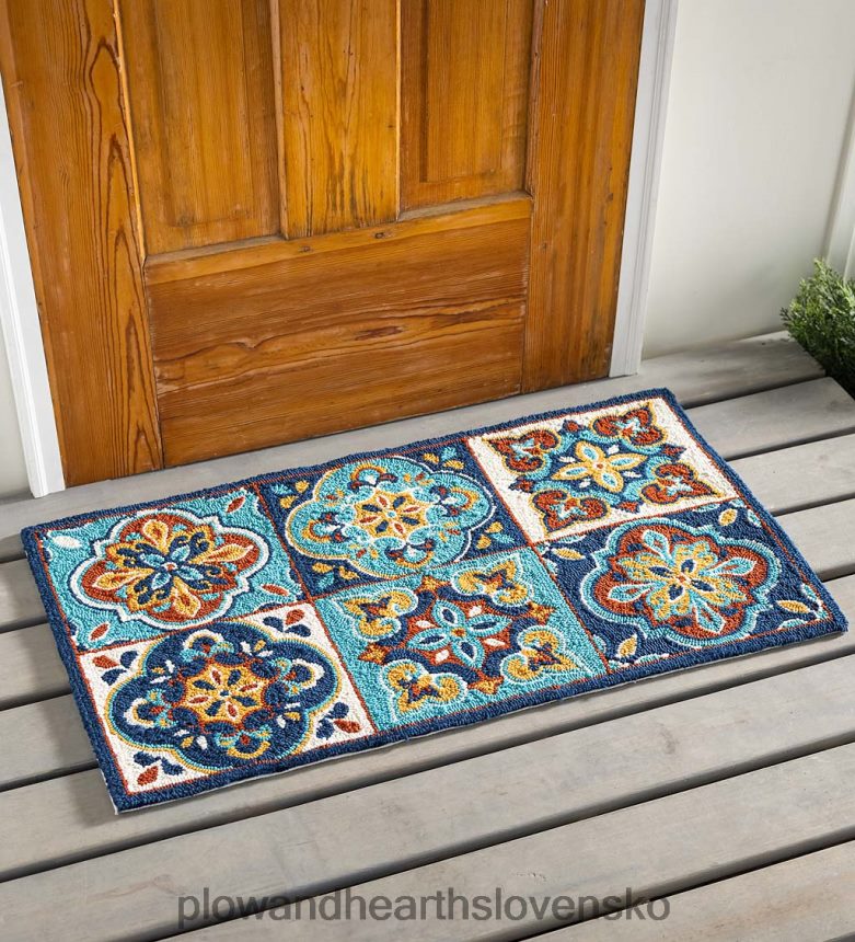 Plow & Hearth Vnútorný/vonkajší koberec s hákovým polypropylénom inšpirovaný dlaždicami 6P208P1289 domáce potreby