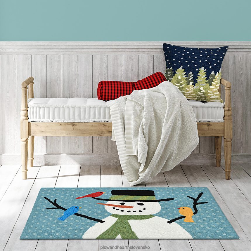 Plow & Hearth Vnútorný/vonkajší ručný koberec so snehuliakmi a vtákmi 6P208P1316 domáce potreby