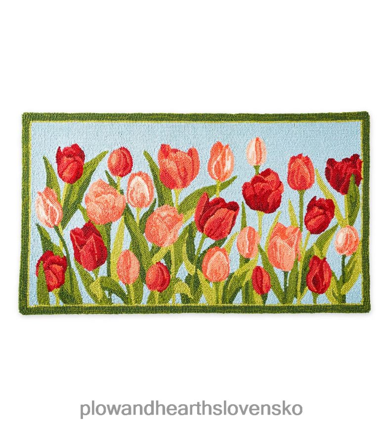 Plow & Hearth interiérový/vonkajší koberček s ružovými tulipánmi s háčikmi z polypropylénu 6P208P1347 domáce potreby