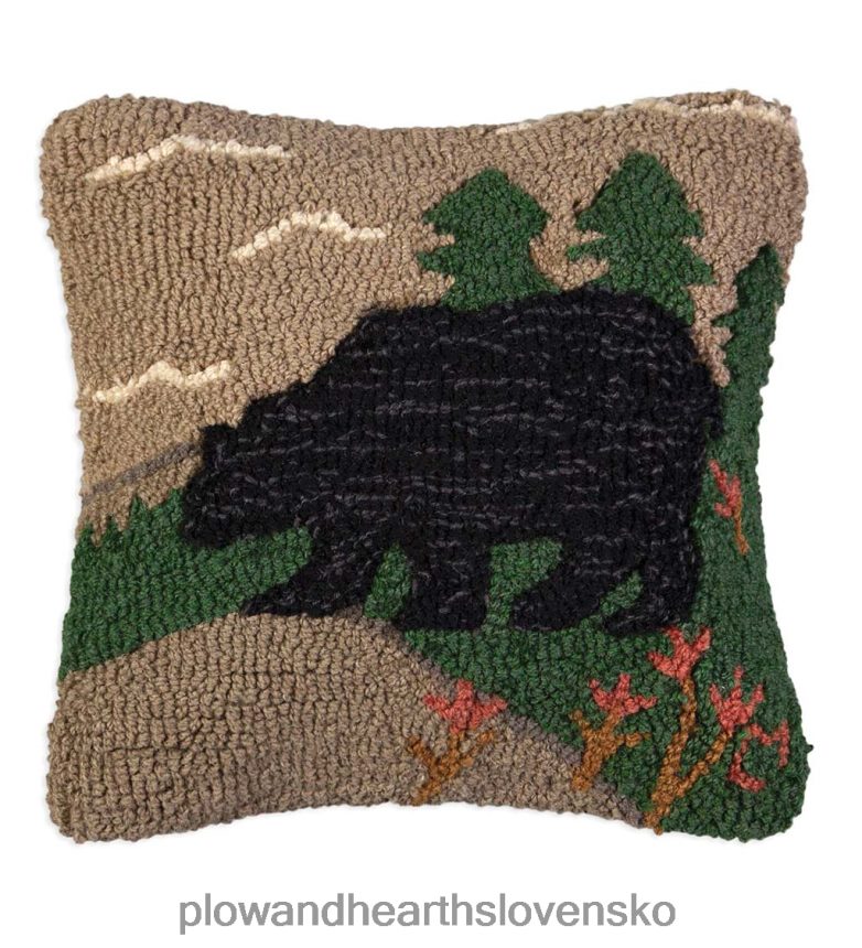 Plow & Hearth Medvedia lúka ručne zaháčkovaný vlnený vankúšik 6P208P2405 domáce potreby