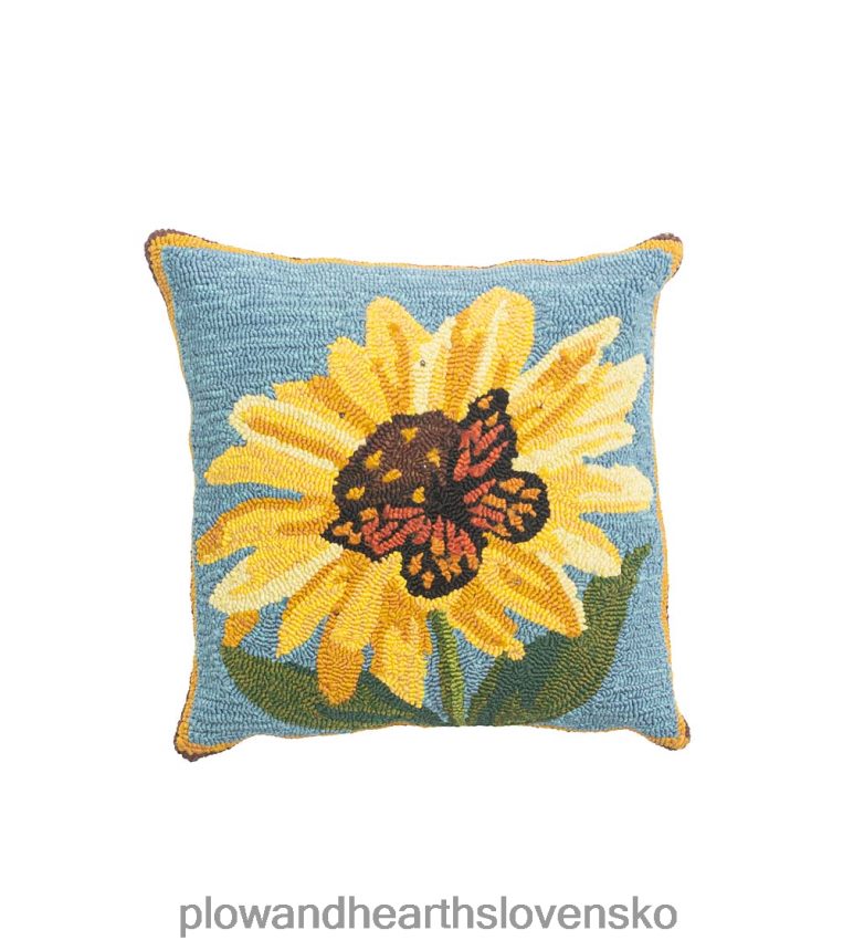 Plow & Hearth vnútorný/vonkajší hákový polypropylénový slnečnicový vankúš s motýľom 6P208P1253 domáce potreby