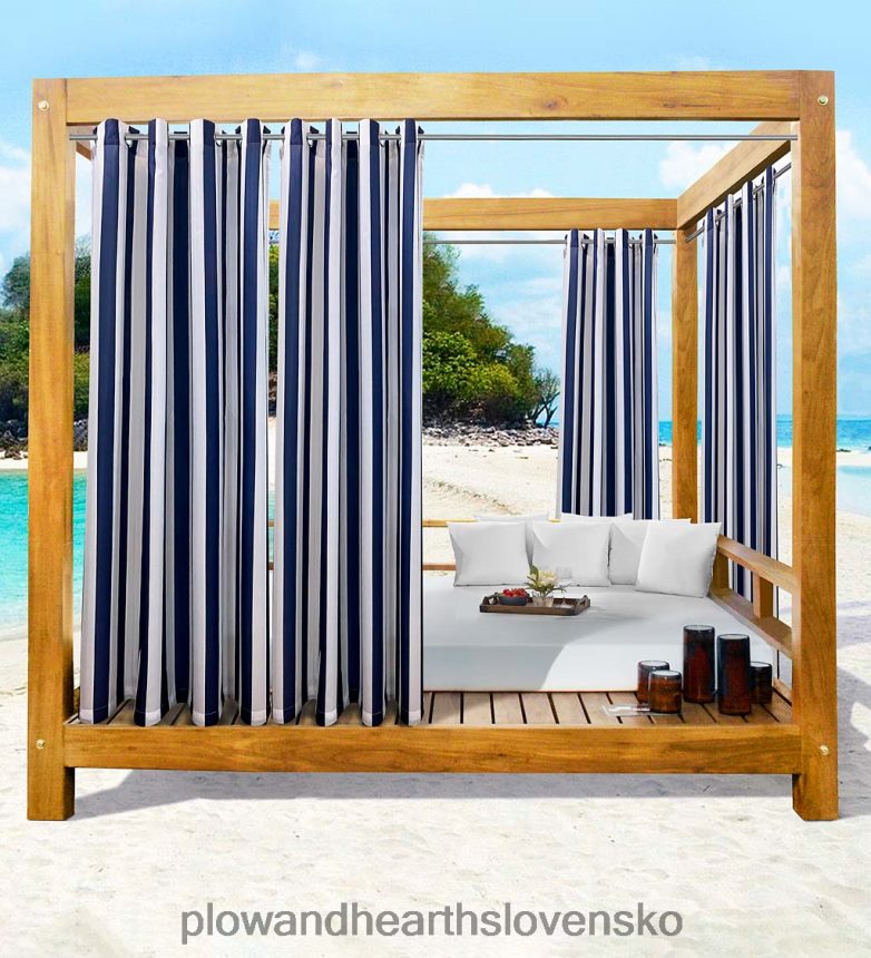 Plow & Hearth pruhované vonkajšie závesy s morskou krajinou 6P208P1471 domáce potreby