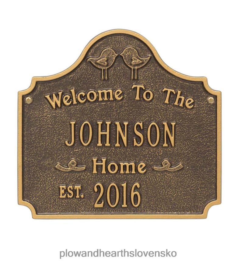Plow & Hearth liata hliníková personalizovaná plaketa na domček lásky vtákov - starožitný bronz 6P208P704 dvor a záhrada