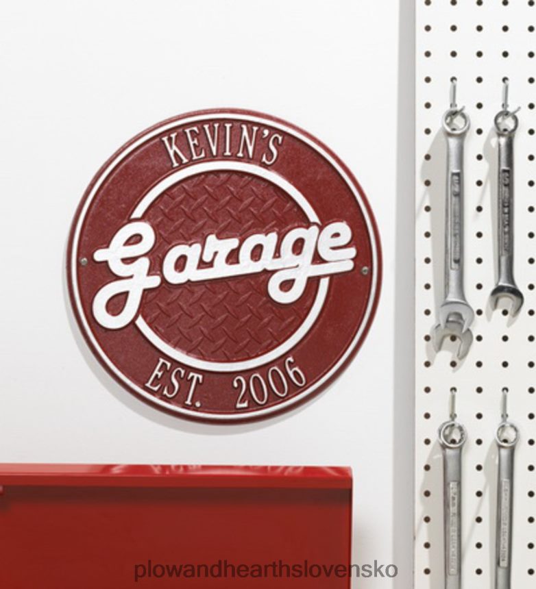 Plow & Hearth personalizovaná okrúhla retro garážová značka z liateho hliníka - čierna 6P208P718 dvor a záhrada