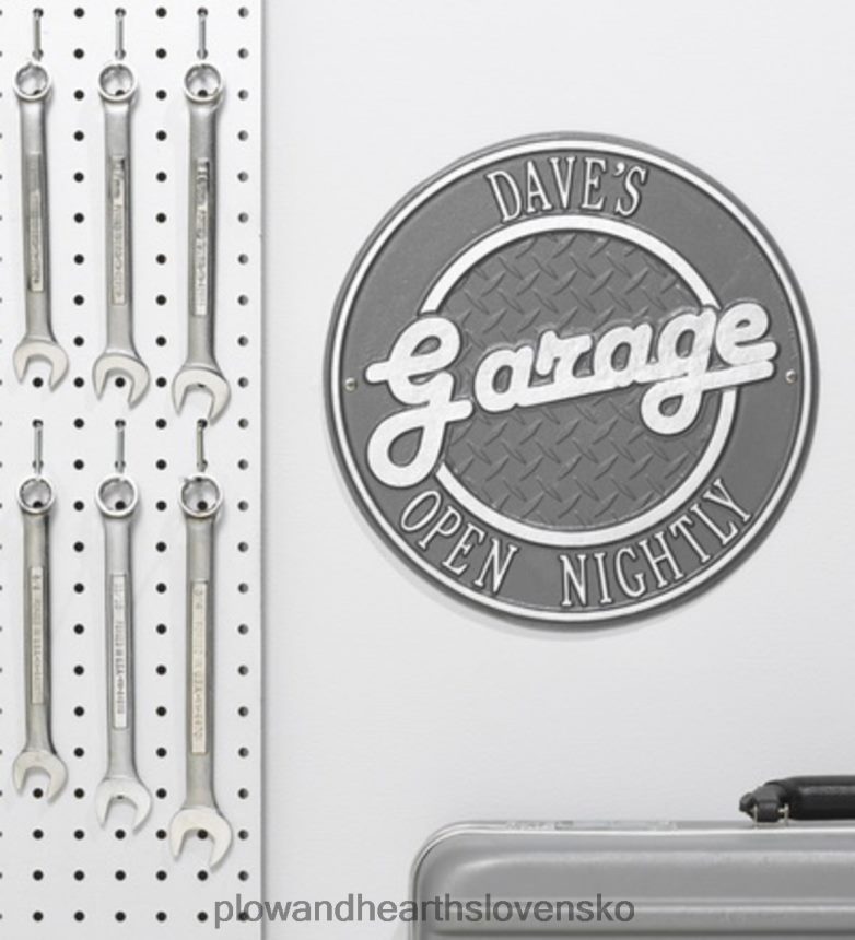 Plow & Hearth personalizovaná okrúhla retro garážová značka z liateho hliníka - čierna 6P208P718 dvor a záhrada