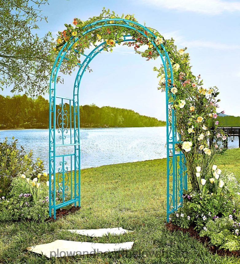 Plow & Hearth farebný kovový záhradný altánok montebello - pobrežná modrá 6P208P660 dvor a záhrada