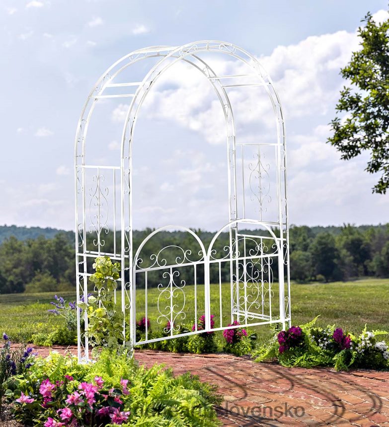 Plow & Hearth farebný kovový záhradný altánok montebello s bránou - zelený 6P208P663 dvor a záhrada