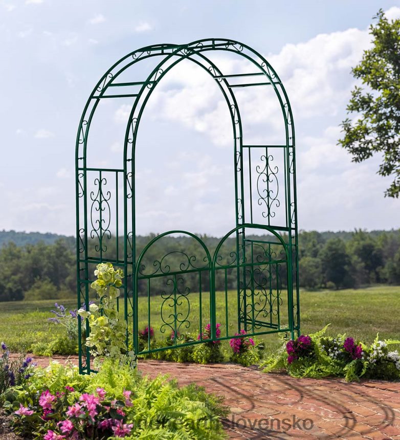 Plow & Hearth farebný kovový záhradný altánok montebello s bránou - zelený 6P208P663 dvor a záhrada