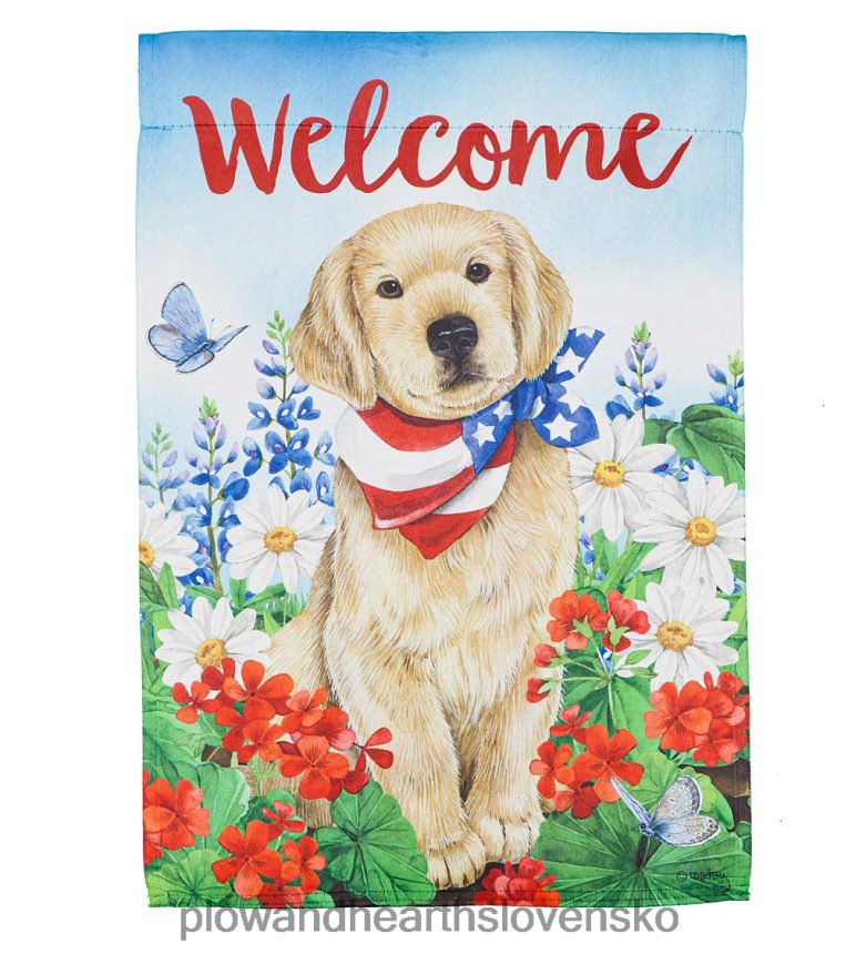 Plow & Hearth pes s vlasteneckou bandaskou záhradnou semišovou vlajkou 6P208P317 dvor a záhrada