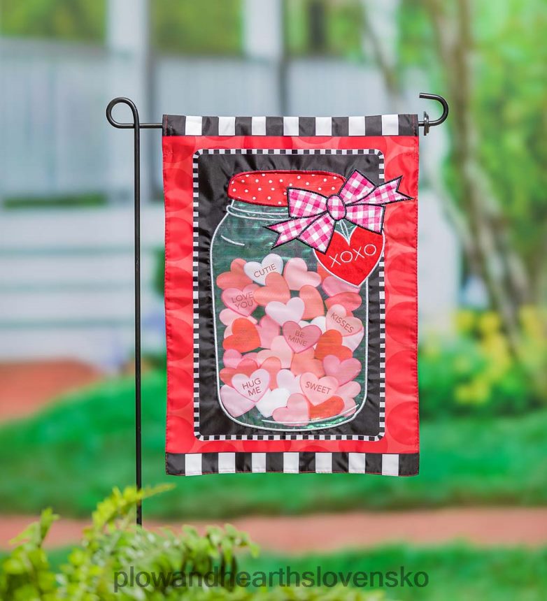 Plow & Hearth srdiečka v tégliku nášivka záhradná vlajka 6P208P601 dvor a záhrada
