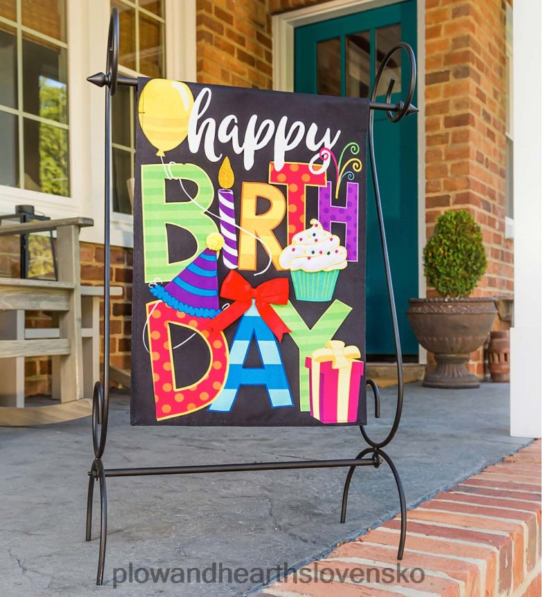 Plow & Hearth všetko najlepšie k narodeninám záhradná ľanová vlajka 6P208P326 dvor a záhrada