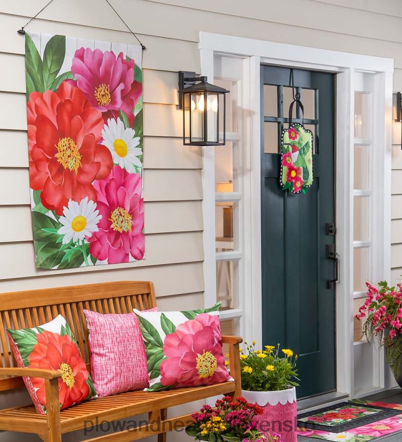 Plow & Hearth rozkvitnutá semišová domová vlajka 6P208P628 dvor a záhrada