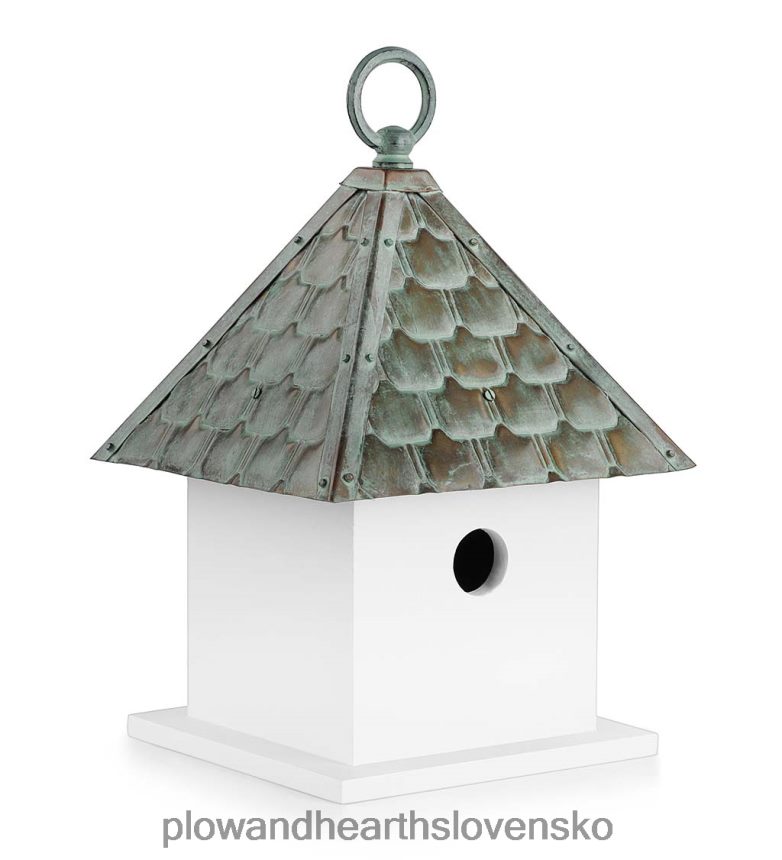 Plow & Hearth Vtáčia búdka bungalov z tvrdého dreva s medenou strechou 6P208P886 dvor a záhrada