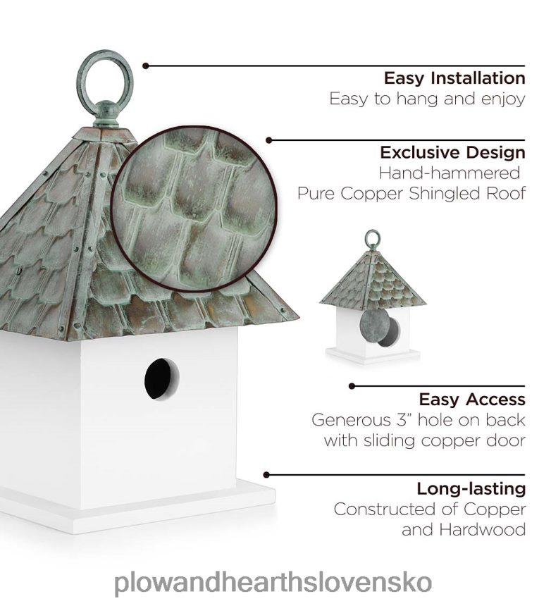 Plow & Hearth Vtáčia búdka bungalov z tvrdého dreva s medenou strechou 6P208P886 dvor a záhrada