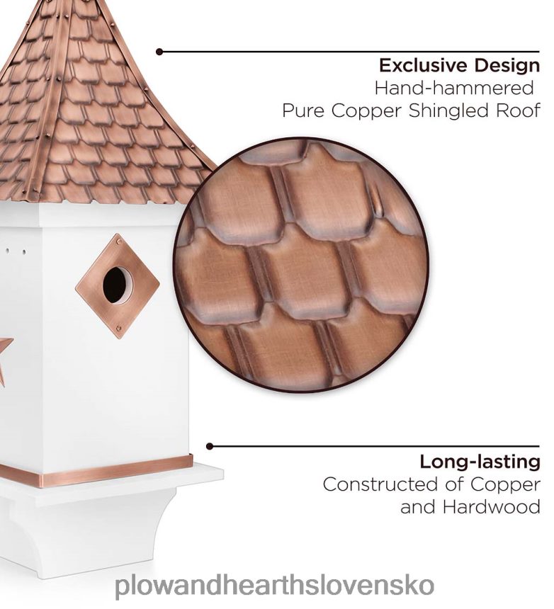 Plow & Hearth biela vtáčia búdka v štýle vily s ručne tepanou medenou strechou a akcentmi 6P208P881 dvor a záhrada