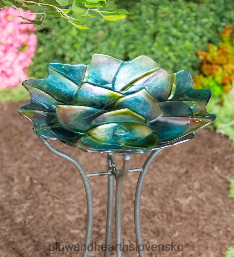 Plow & Hearth ručne maľované a embosované sklenené sukulentné umývadlo na kúpanie pre vtáky 6P208P857 dvor a záhrada