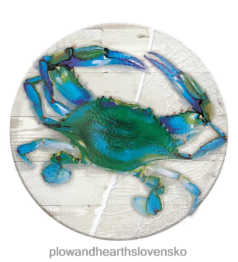 Plow & Hearth ručne maľované umývadlo na kúpanie pre vtáky s reliéfnym modrým krabom 6P208P846 dvor a záhrada