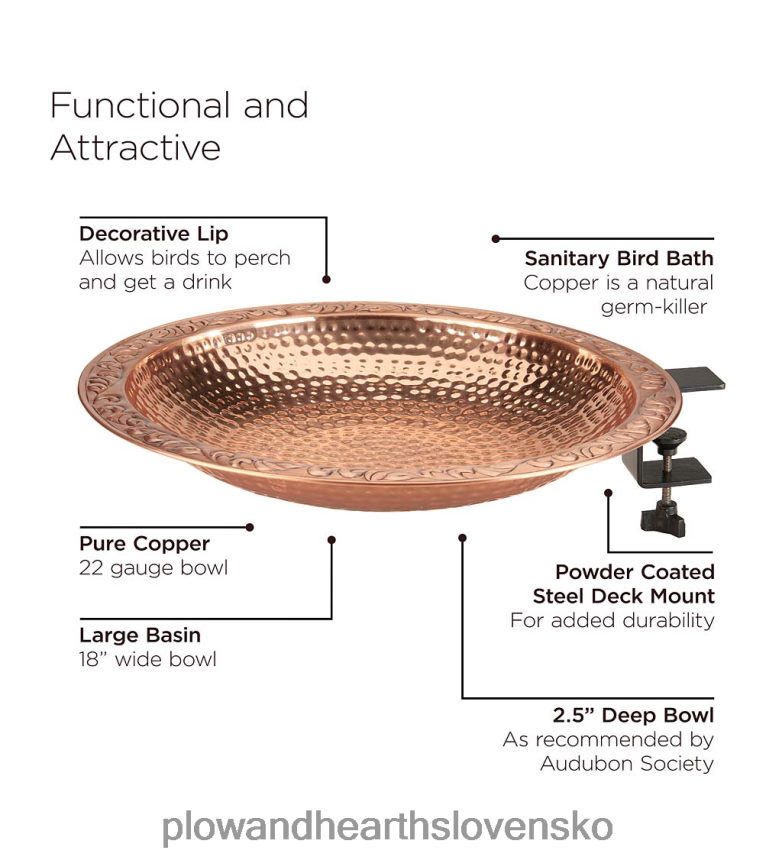 Plow & Hearth veľká paluba namontovaná medená vaňa pre vtáky 6P208P836 dvor a záhrada