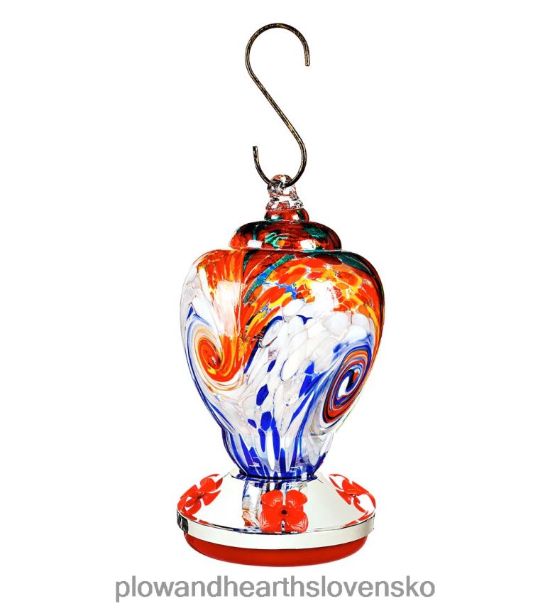 Plow & Hearth Krmítko pre kolibríky z viacfarebného vírivého skla - modré 6P208P778 dvor a záhrada