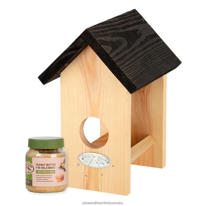 Plow & Hearth drevené kŕmidlo pre vtáky z arašidového masla s téglikom arašidového masla 6P208P796 dvor a záhrada