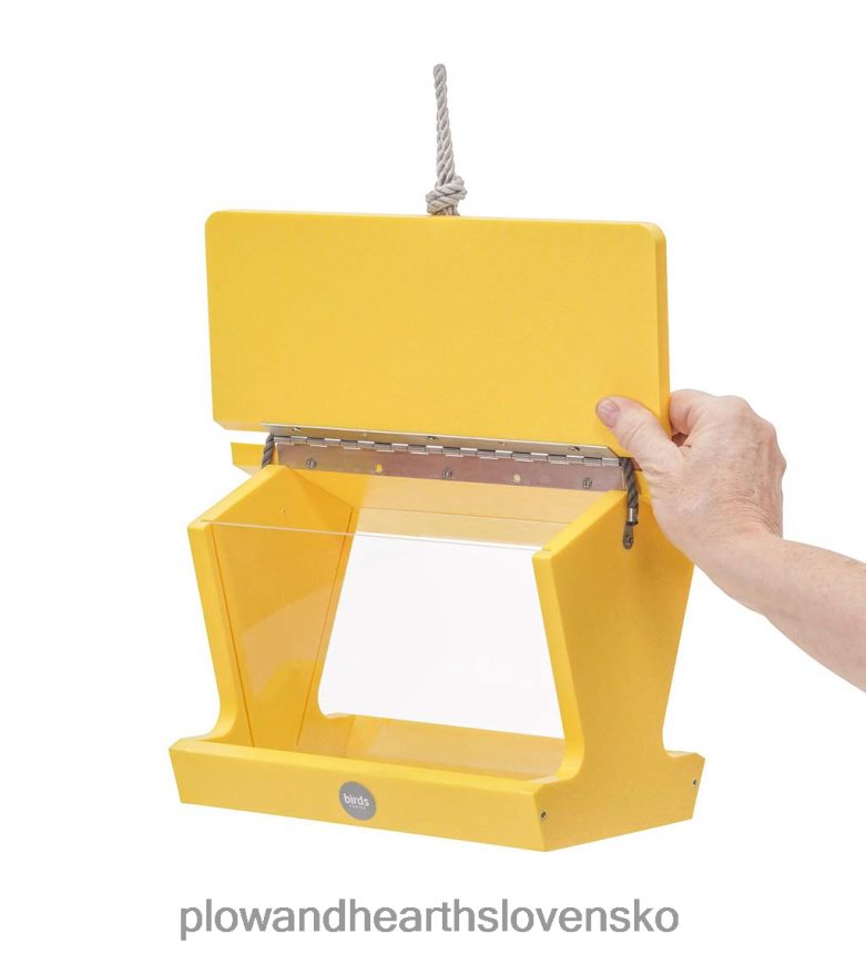 Plow & Hearth farebné kŕmidlo pre vtáky z recyklovaného poly-reziva v štýle násypky - žlté 6P208P748 dvor a záhrada
