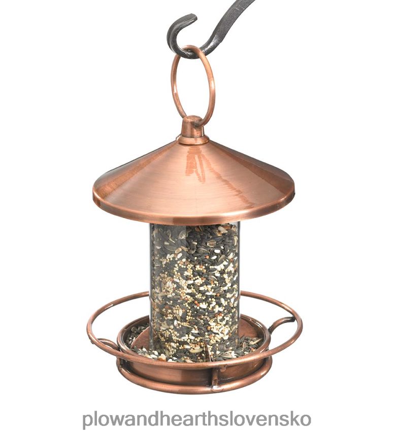 Plow & Hearth klasické valcové krmítko pre vtáčiky v prevedení staromedené a plexisklo - meď 6P208P779 dvor a záhrada