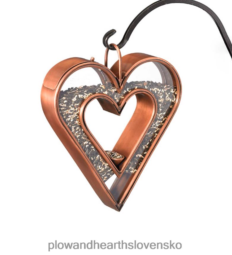 Plow & Hearth prelietavacie krmítko pre vtáky v tvare srdca - medené a plexisklo 6P208P744 dvor a záhrada