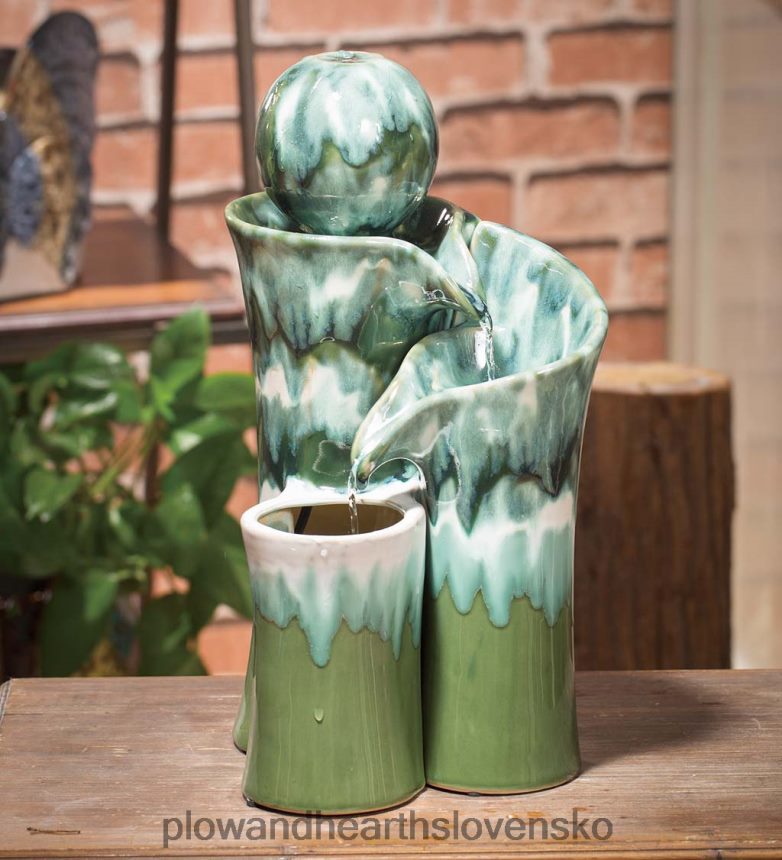 Plow & Hearth keramická zelená guľa vodná fontána 6P208P535 dvor a záhrada