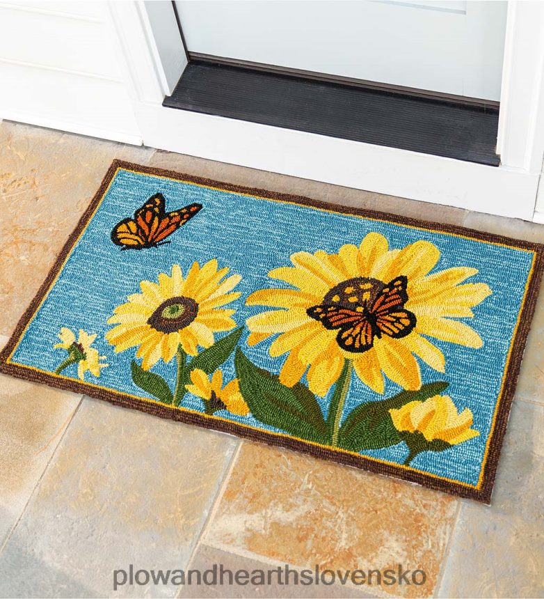 Plow & Hearth Vnútorný/vonkajší koberček so slnečnicou a motýľovými háčikmi 6P208P361 dvor a záhrada