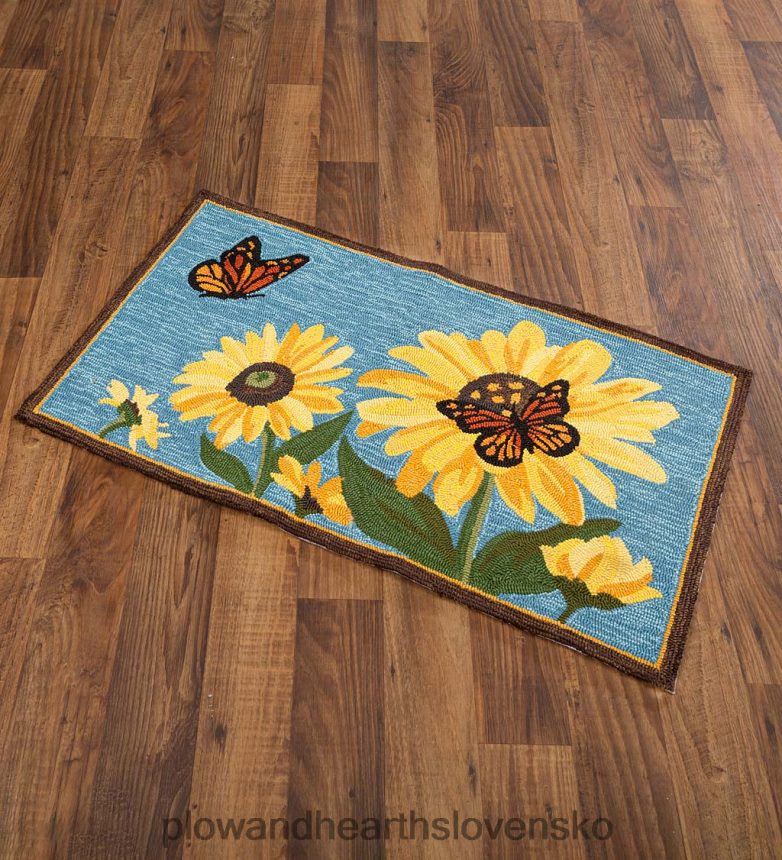 Plow & Hearth Vnútorný/vonkajší koberček so slnečnicou a motýľovými háčikmi 6P208P361 dvor a záhrada
