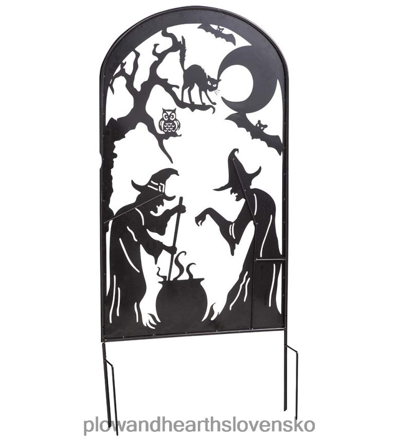 Plow & Hearth kovové halloweenske treláže v dizajne čarodejníc a strašidelných domov - strašidelný dom 6P208P203 dvor a záhrada