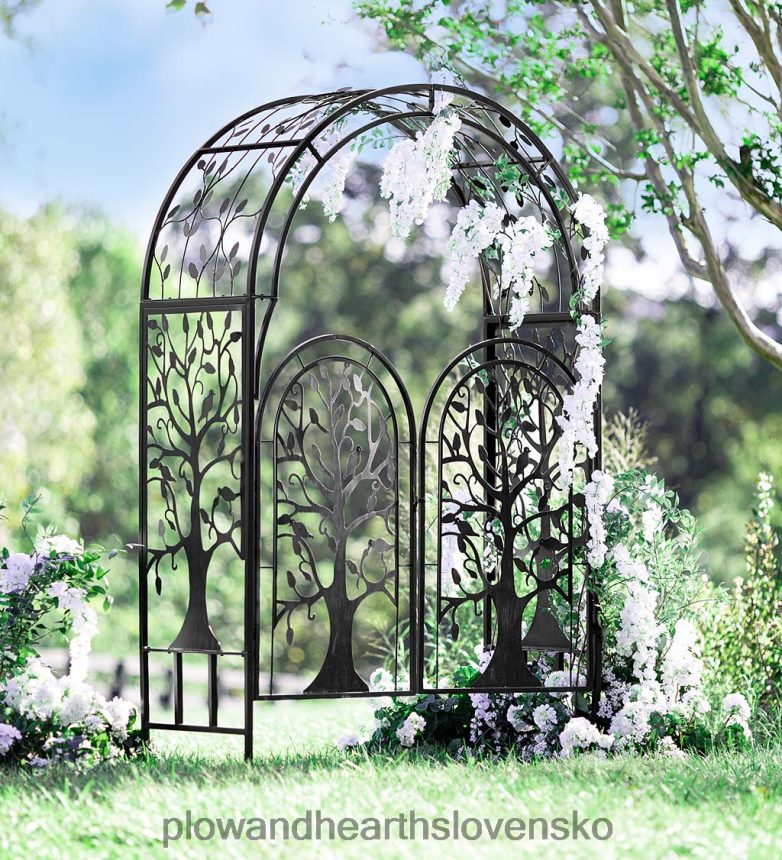 Plow & Hearth kovový strom života oblúkový záhradný altánok s bránou 6P208P169 dvor a záhrada