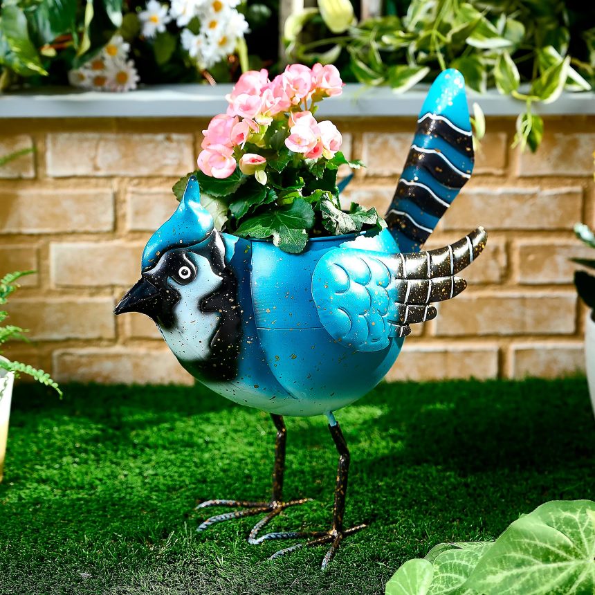 Plow & Hearth nadrozmerný stojaci záhradný kvetináč - modrá sojka 6P208P280 dvor a záhrada