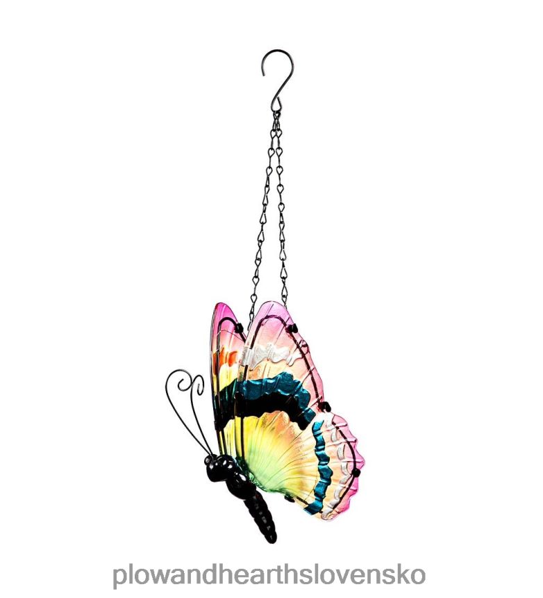 Plow & Hearth podsvietený sklenený motýľový mobil - ružový 6P208P139 dvor a záhrada