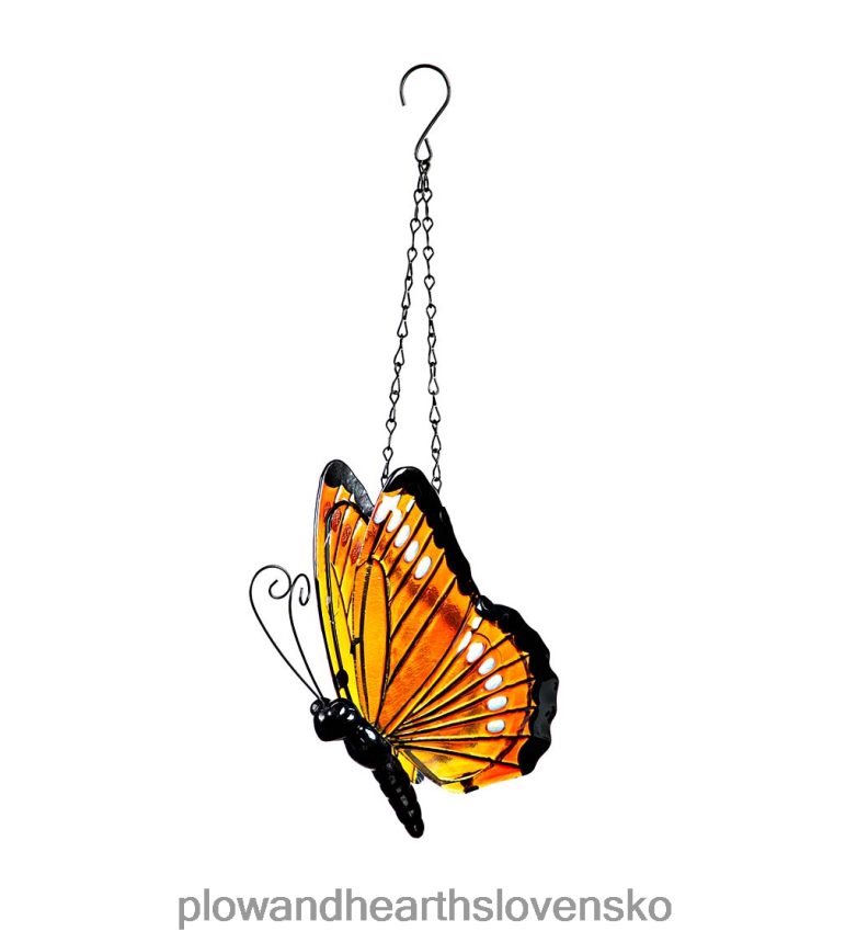 Plow & Hearth podsvietený sklenený motýľový mobil - ružový 6P208P139 dvor a záhrada