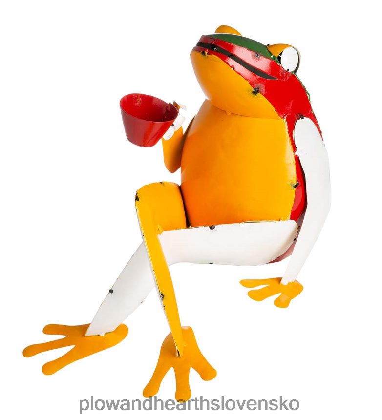 Plow & Hearth recyklovaný kov kávová žaba záhradné umenie 6P208P81 dvor a záhrada