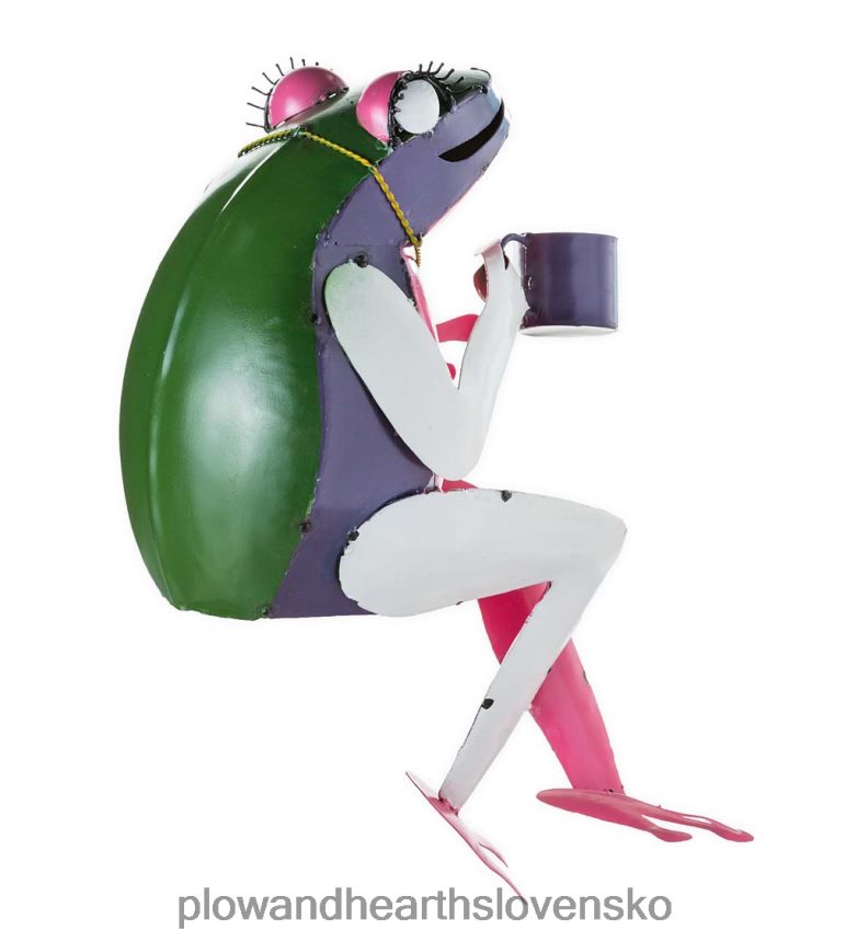 Plow & Hearth recyklované kovové záhradné umenie čajovej žaby 6P208P68 dvor a záhrada