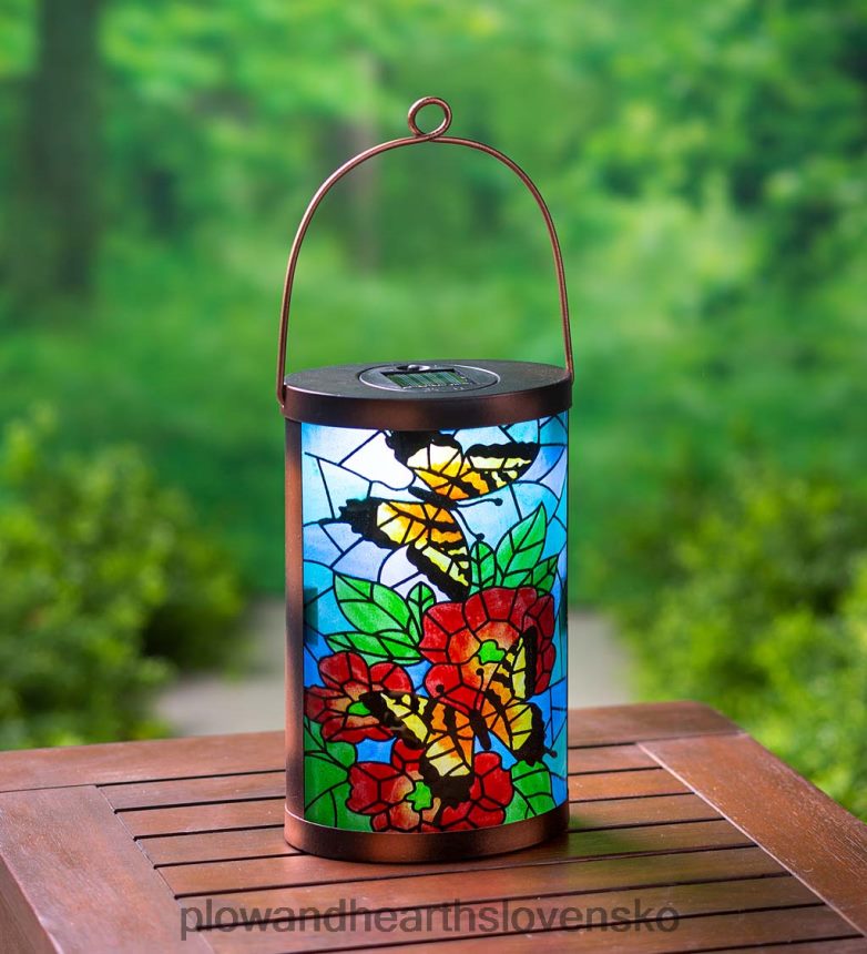 Plow & Hearth solárny mozaikový motýlik sklenený lampáš 6P208P149 dvor a záhrada