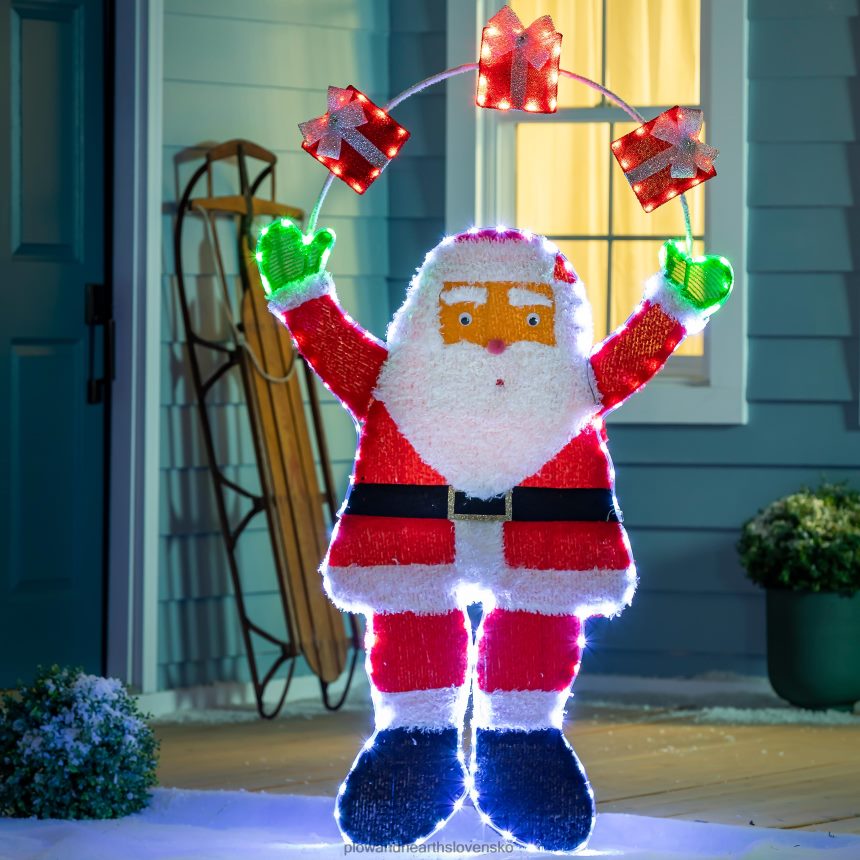 Plow & Hearth vnútorný / vonkajší osvetlený Santa s darčekmi 6P208P97 dvor a záhrada