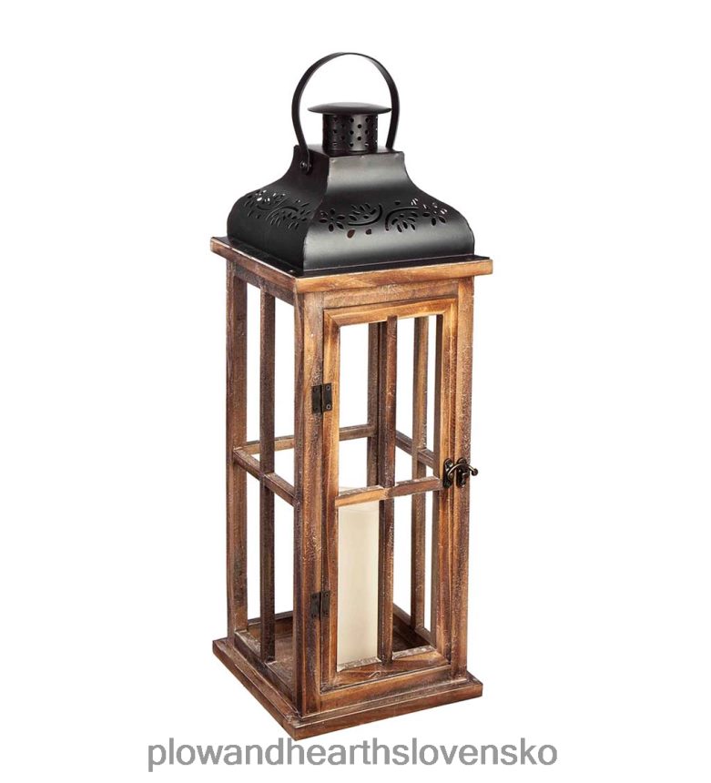 Plow & Hearth vnorená súprava drevených a kovových lampášov s led sviečkami 6P208P389 dvor a záhrada