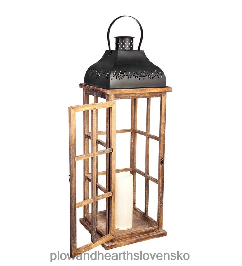 Plow & Hearth vnorená súprava drevených a kovových lampášov s led sviečkami 6P208P389 dvor a záhrada