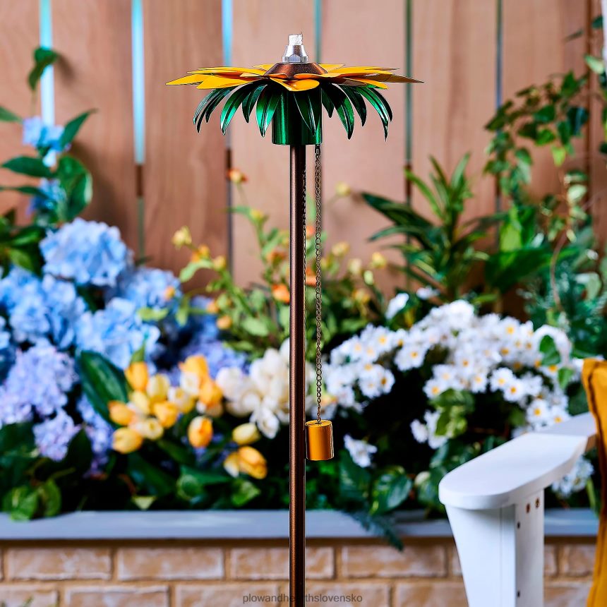 Plow & Hearth vonkajšia kovová kvetinová záhradná tiki baterka s tlmičom - červená 6P208P310 dvor a záhrada