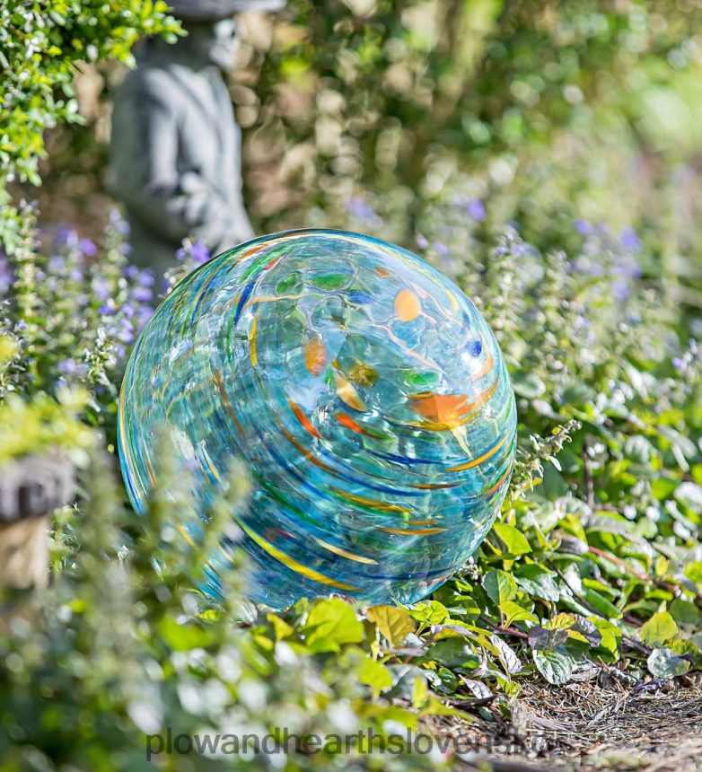 Plow & Hearth umelecká sklenená vírivá guľa so stojanom - kráľovská modrá 6P208P313 dvor a záhrada