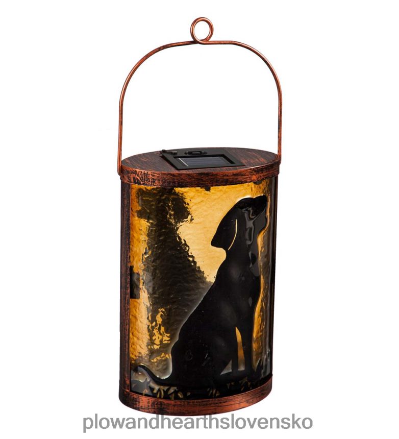 Plow & Hearth ručne maľovaný sklenený solárny lampáš - psík 6P208P463 dvor a záhrada