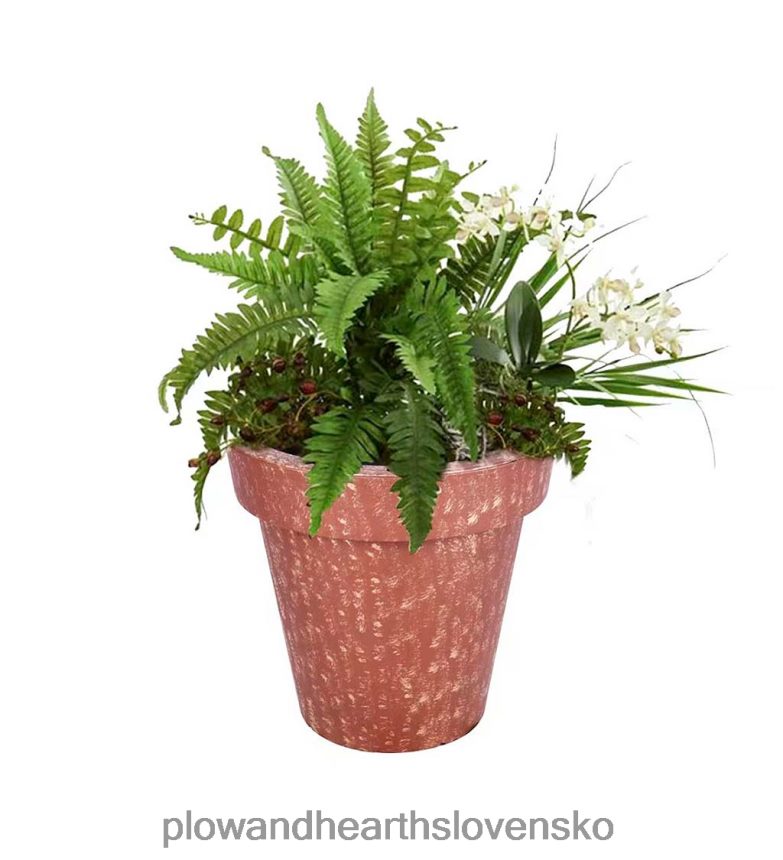 Plow & Hearth sklolaminátový vonkajší kvetináč so solárnymi svetlami - terakota 6P208P483 dvor a záhrada