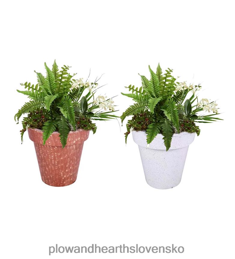 Plow & Hearth sklolaminátový vonkajší kvetináč so solárnymi svetlami - terakota 6P208P483 dvor a záhrada