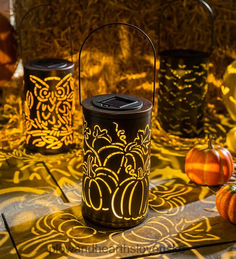 Plow & Hearth solárny olej potretý bronzom vystrihnutý lampáš - tekvica 6P208P475 dvor a záhrada