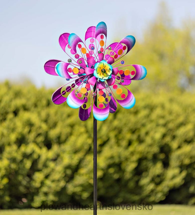 Plow & Hearth šperk bubliny kovová veterná vrtuľa - fialová 6P208P357 dvor a záhrada